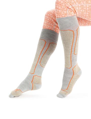 Blizzard Heather / Snow Icebreaker Merino Ski+ Light Over the Calf Women's Socks | AU 1437OKIR